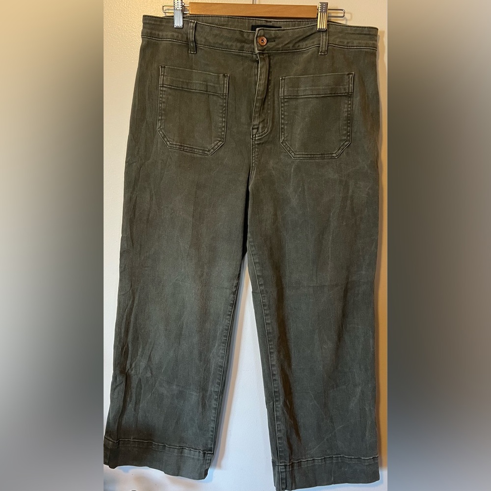 Sanctuary The Marine Comfort Stretch Cropped Wide Leg Jeans Fatigue green s33